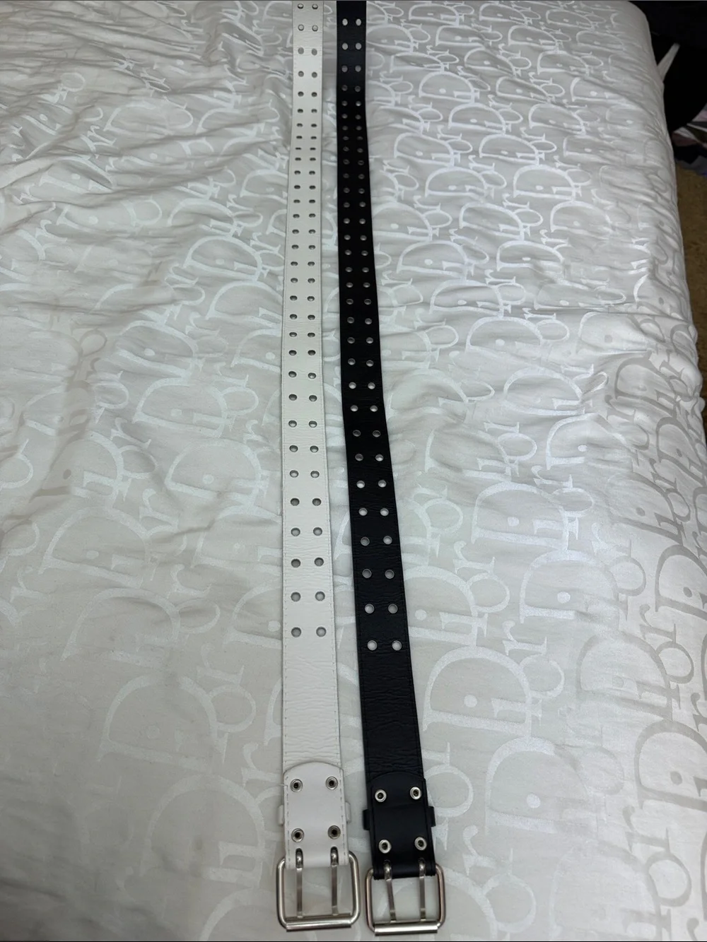 Double Grommet Leather Belt - Black & White